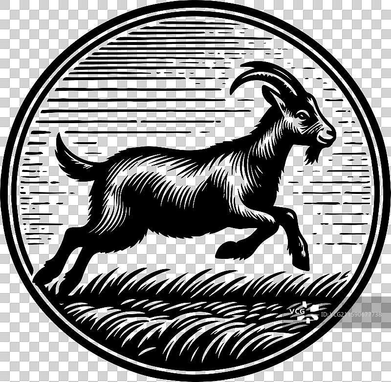 复古风格的简单拉曼查山羊奔跑图标设计图片素材