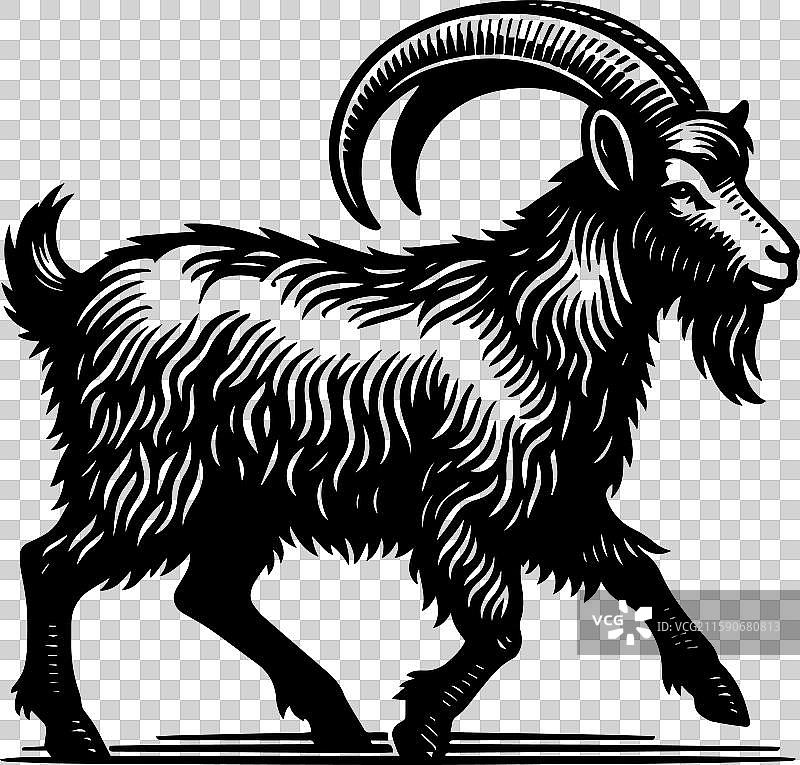 复古风格的简单拉曼查山羊奔跑图标设计图片素材