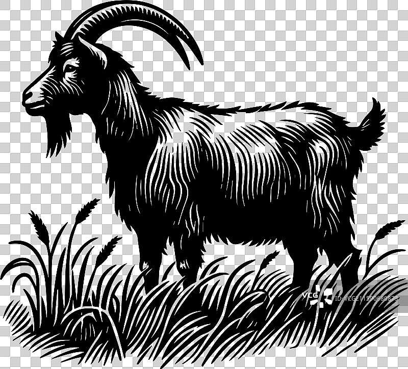 简单的拉曼查山羊放牧图标设计，复古风格图片素材