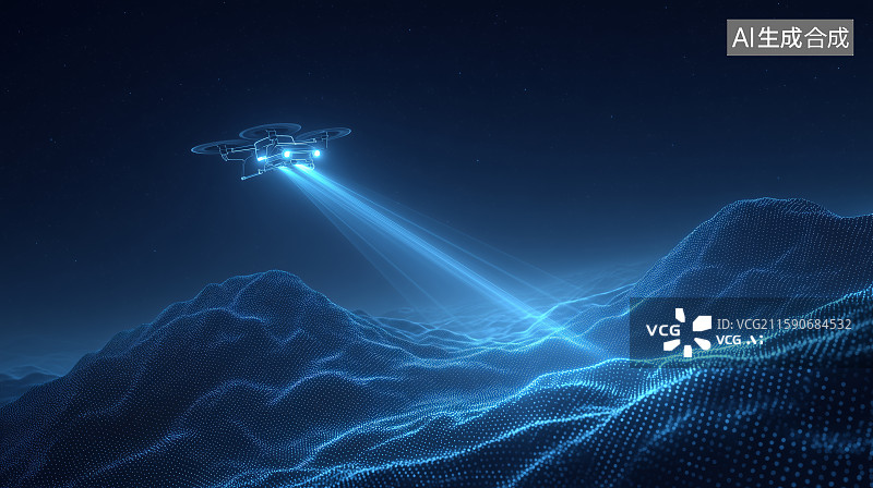 【AI数字艺术】科技无人机与数字地形图片素材