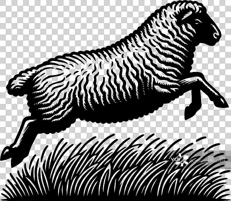 简单的萨福克羊跳跃图标设计，复古风格图片素材