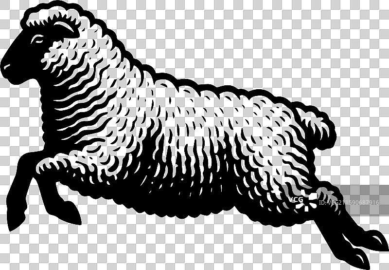 简单的萨福克羊跳跃图标设计，复古风格图片素材