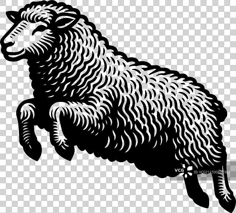 简单的萨福克羊跳跃图标设计，复古风格图片素材