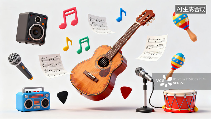 【AI数字艺术】音乐元素创意场景图片素材
