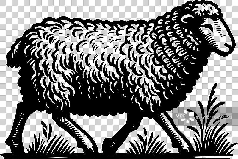 简单的萨福克羊奔跑图标设计，复古风格图片素材