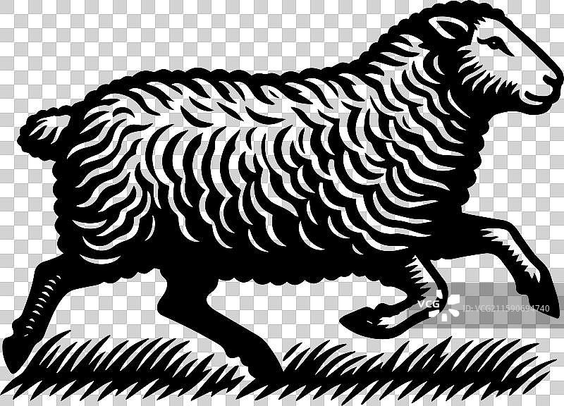 简单的萨福克羊奔跑图标设计，复古风格图片素材