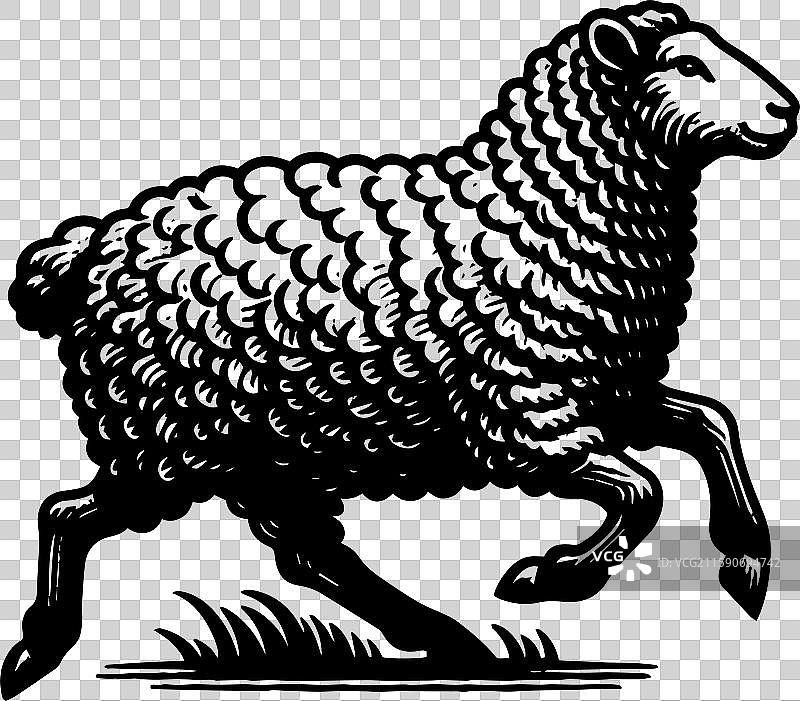 简单的萨福克羊奔跑图标设计，复古风格图片素材