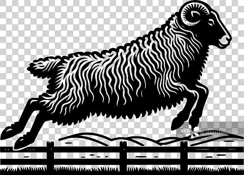 简单的萨福克羊跳跃图标设计，复古风格图片素材