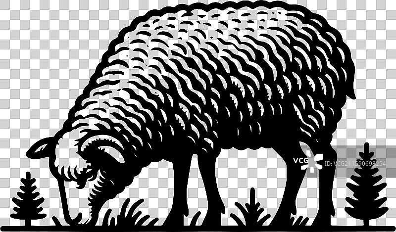 简单的萨福克羊在草地上吃草的复古图标设计图片素材