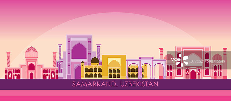 乌兹别克斯坦撒马尔罕市的天际线全景图片素材