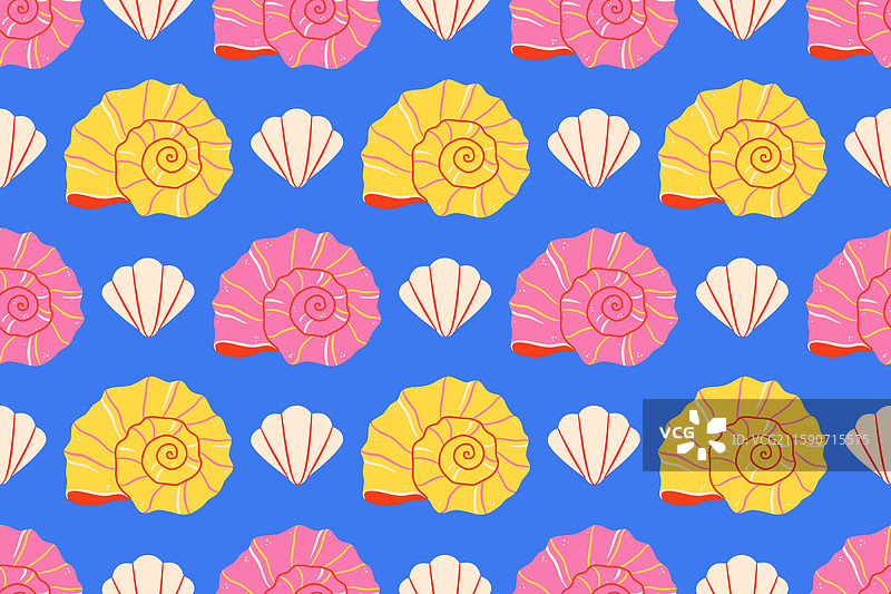 热带海滩的海贝壳无缝图案图片素材
