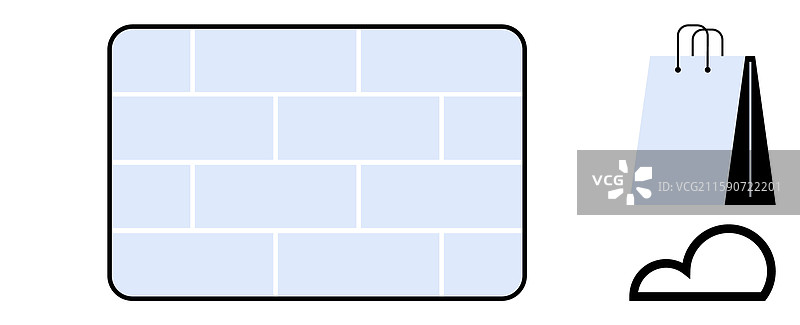 砖墙上放着购物袋和云彩图片素材