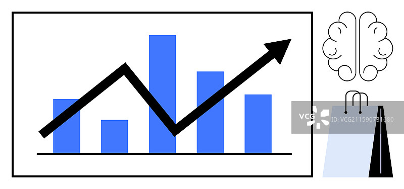 带有向上箭头的脑部轮廓生长图表图片素材