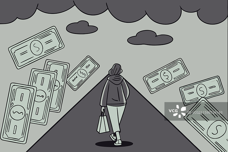 一个人在黑暗的小巷中独自走着，手里拿着钱图片素材