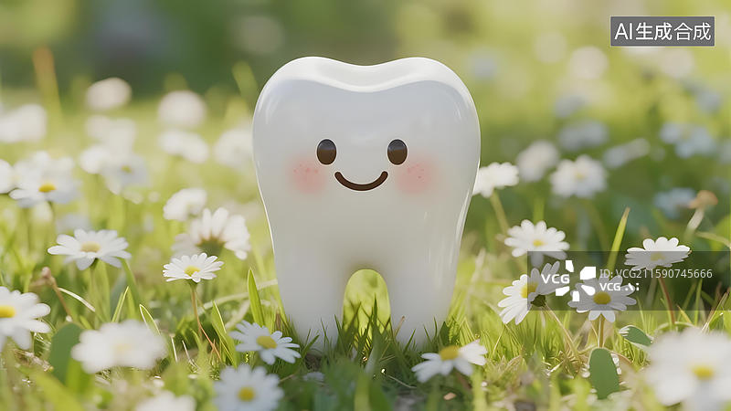 【AI数字艺术】微笑牙齿立于花丛中图片素材