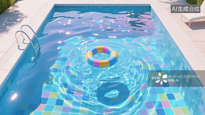 【AI数字艺术】夏季泳池和充气圈图片素材