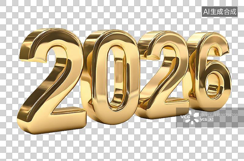 【AI数字艺术】金色立体2026年数字图片素材