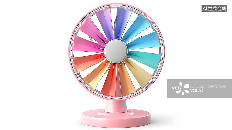 【AI数字艺术】七彩风扇的清凉一夏 3D卡通的电风扇  夏日电风扇插画图片素材