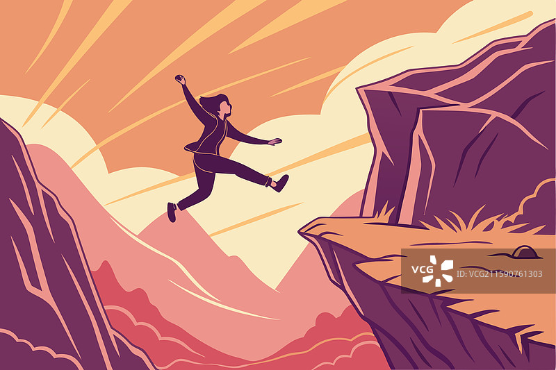 一个充满活力的冒险者跳过一个图片素材