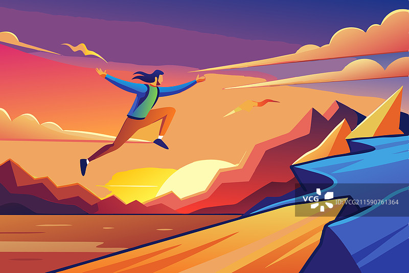 一个充满活力的人在空中跳跃的动态场景图片素材