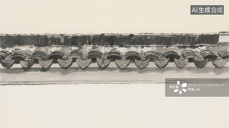 【AI数字艺术】黑瓦屋面屋顶水墨画图片素材