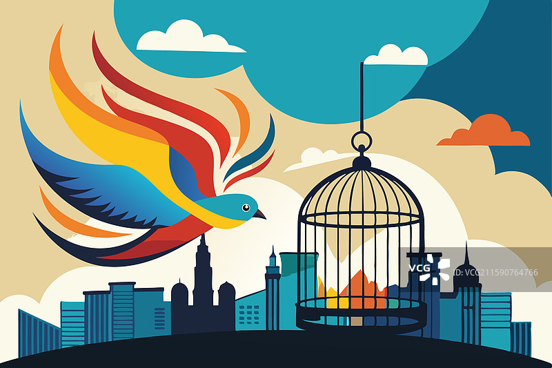 抽象表现一只鸟飞向开阔的天空图片素材