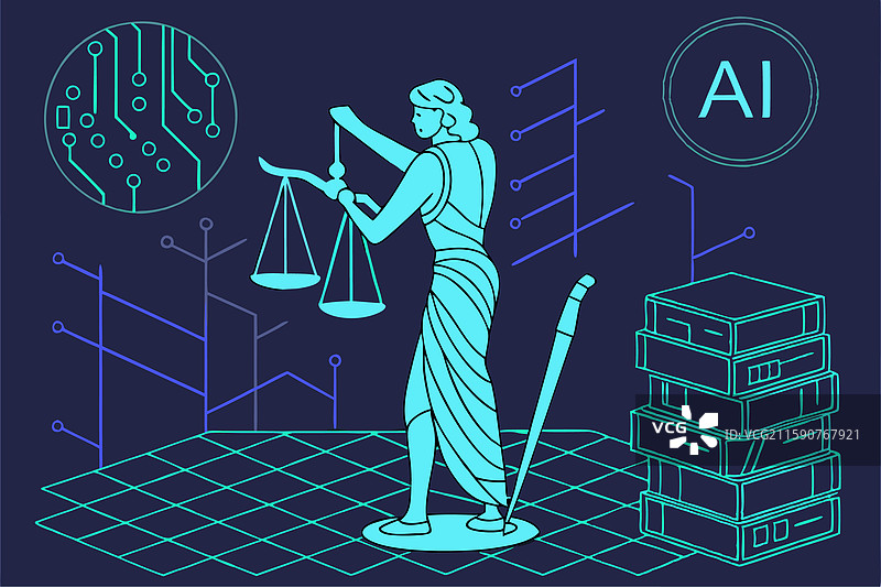 现代人工智能驱动的法律系统，其中有一位人工智能律师图片素材