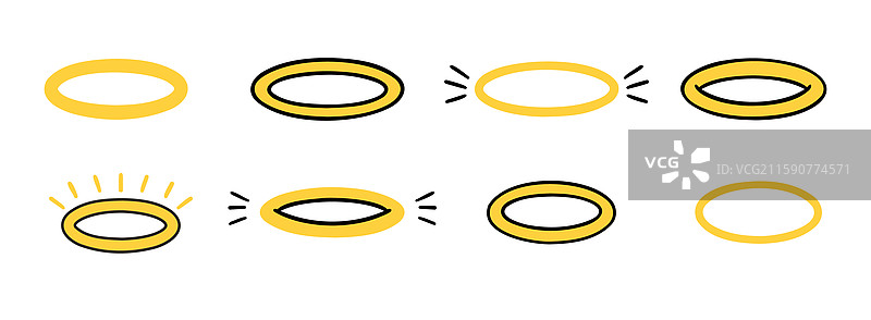天使光环和光晕涂鸦图标集平面设计图片素材