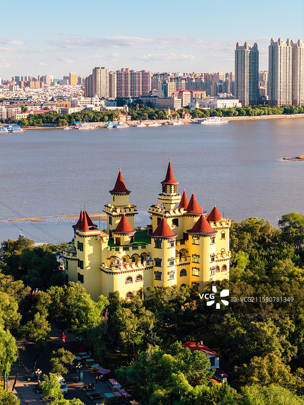 中国哈尔滨太阳岛 太阳城堡航拍风光图片素材