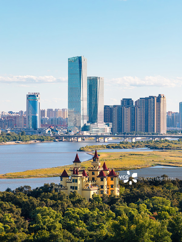 中国哈尔滨太阳岛 太阳城堡航拍风光图片素材