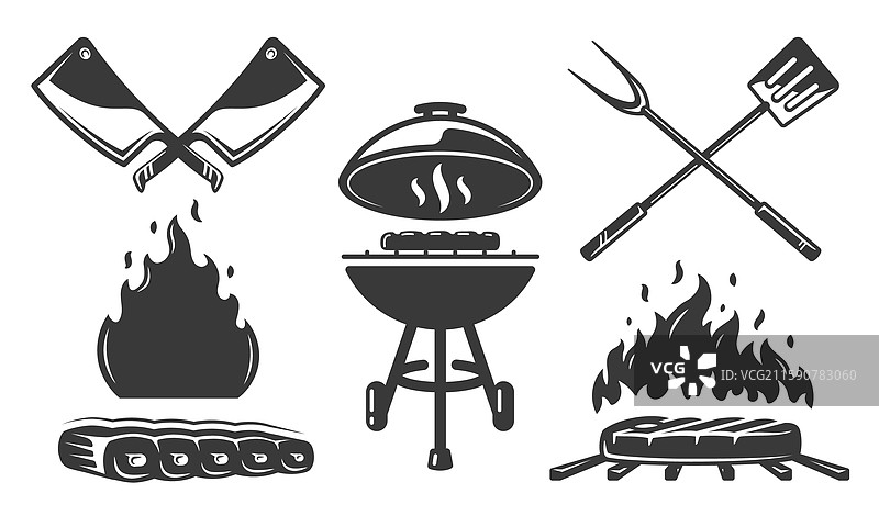 烧烤架图标集，孤立在白色背景上图片素材