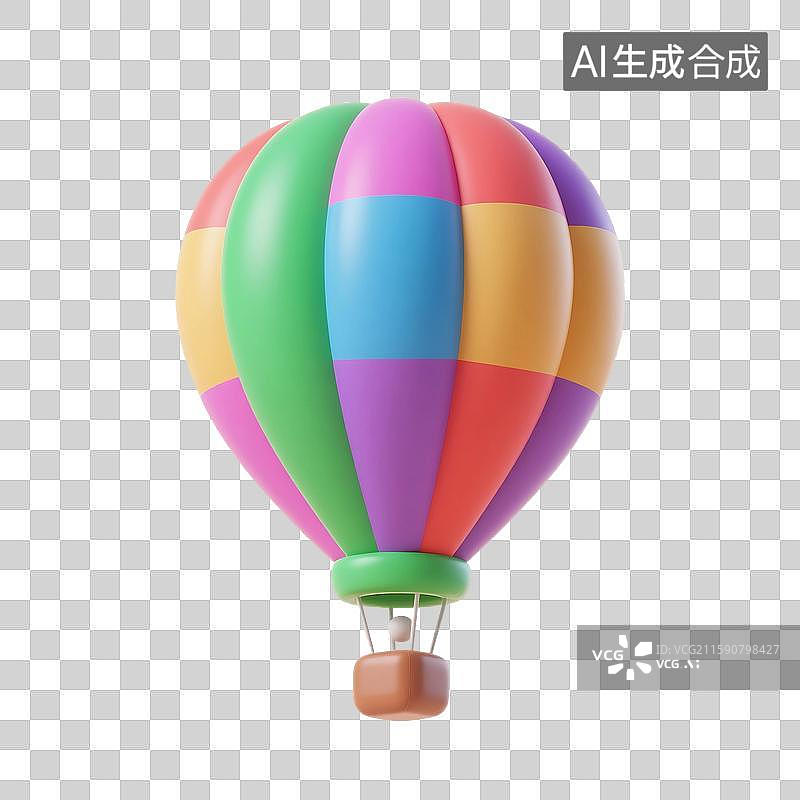 【AI数字艺术】3D渲染，卡通热气球，充气玩具，气球，免抠元素图片素材