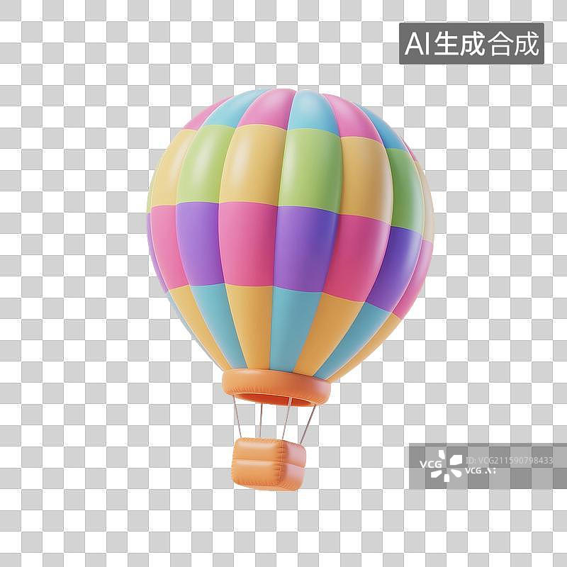 【AI数字艺术】3D渲染，卡通热气球，充气玩具，气球，免抠元素图片素材