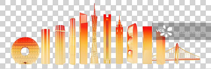 3D渲染的广州城市地标元素广州城市插画图片素材