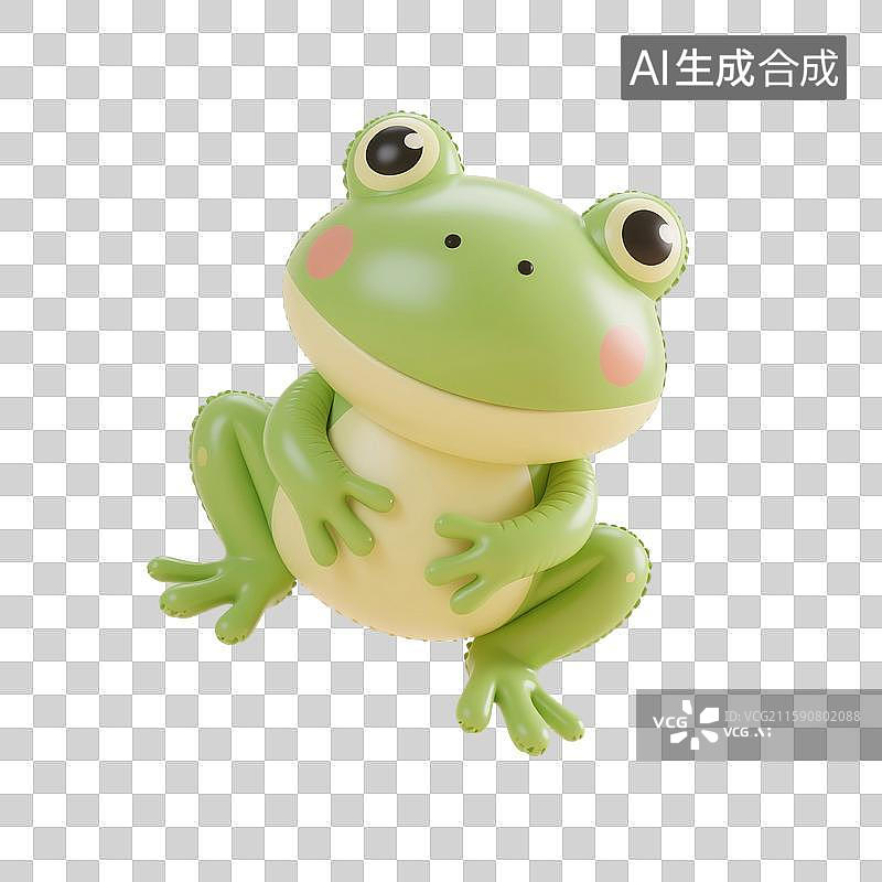 【AI数字艺术】3D渲染卡通动物，充气膨胀风格，气球，青蛙，小青蛙，夏天，免抠元素图片素材