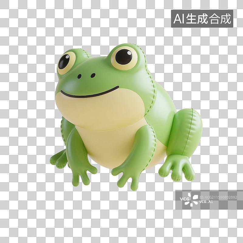 【AI数字艺术】3D渲染卡通动物，充气膨胀风格，气球，青蛙，小青蛙，夏天，免抠元素图片素材