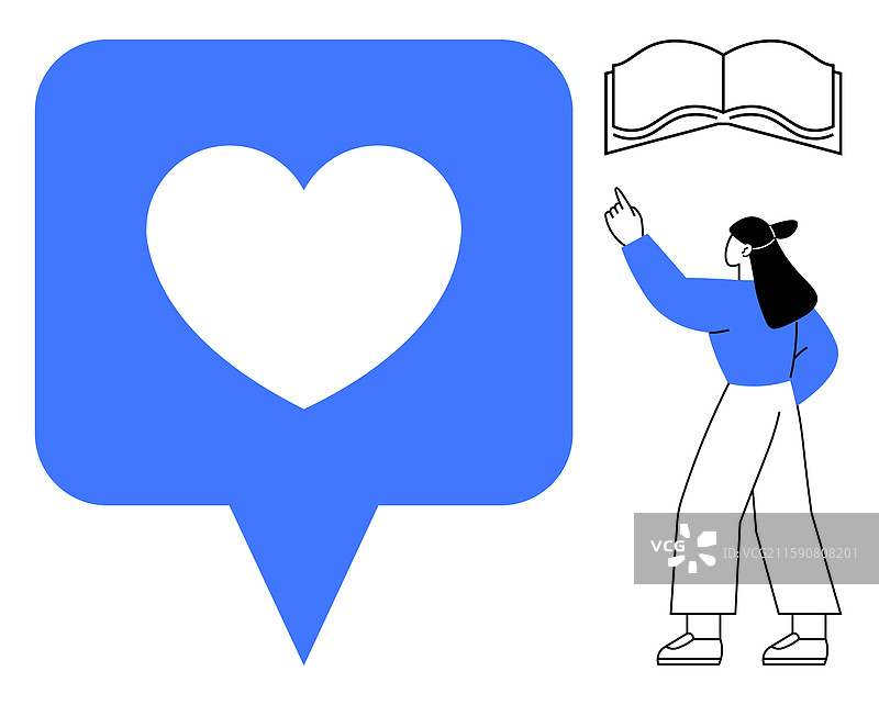 女性与社交媒体互动，竖起大拇指图标图片素材