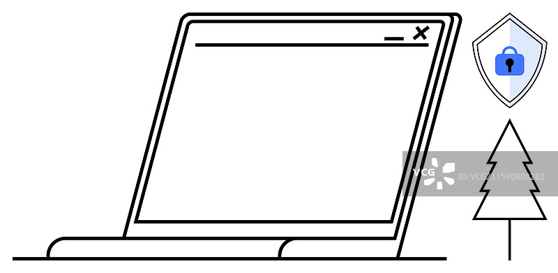 带有安全盾牌和松树符号的笔记本电脑图片素材