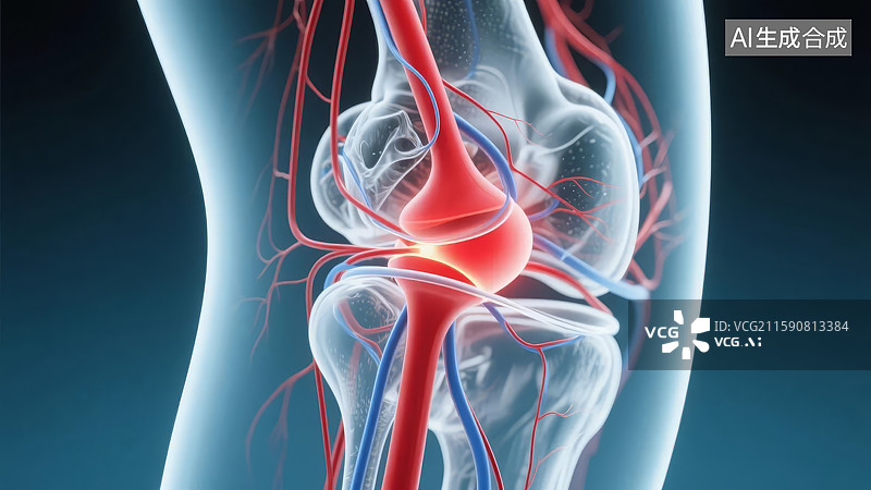 【AI数字艺术】膝关节内部结构与血管神经示意图图片素材