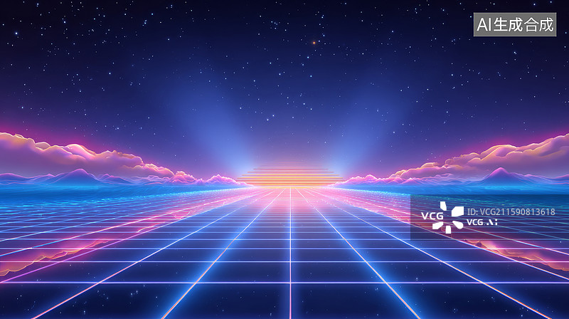 【AI数字艺术】复古未来之路网格图片素材