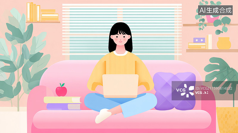 【AI数字艺术】在家办公的年轻女性图片素材