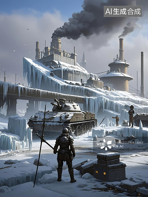 【AI数字艺术】冰封废墟中的战士图片素材