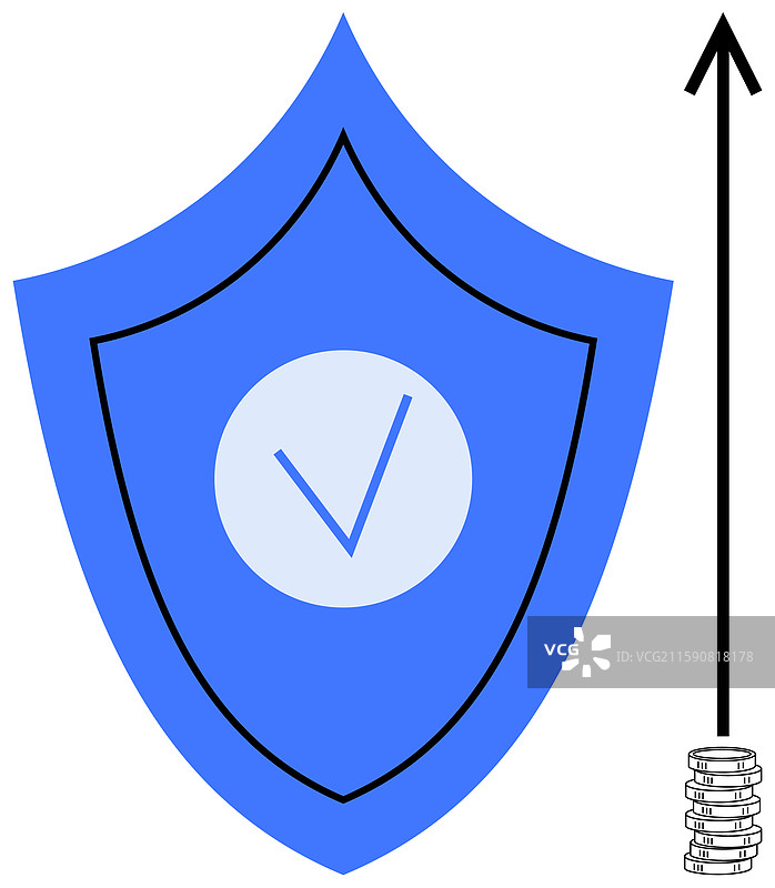 带有蓝色勾号和箭头的盾牌叠加在一起图片素材