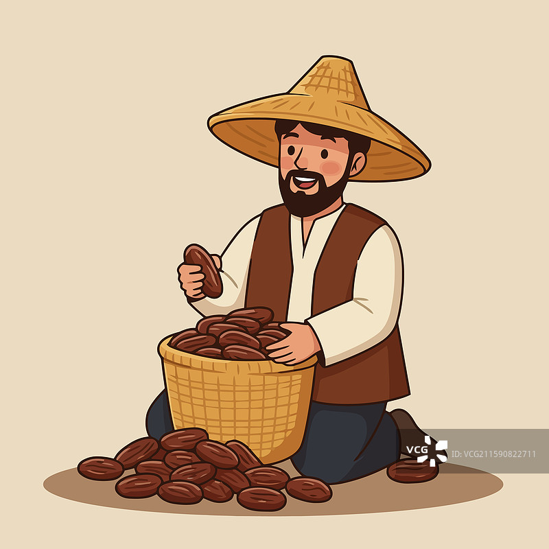农民戴着帽子收获成熟的枣子图片素材