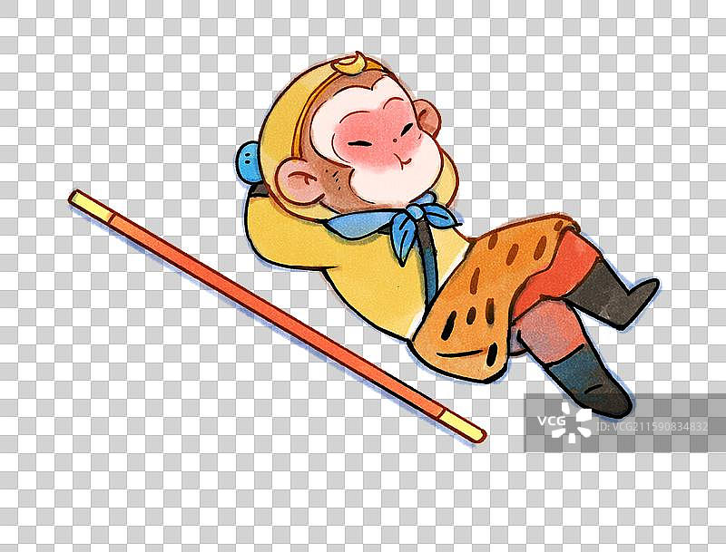 西游记躺着睡觉的孙悟空水墨插画图片素材