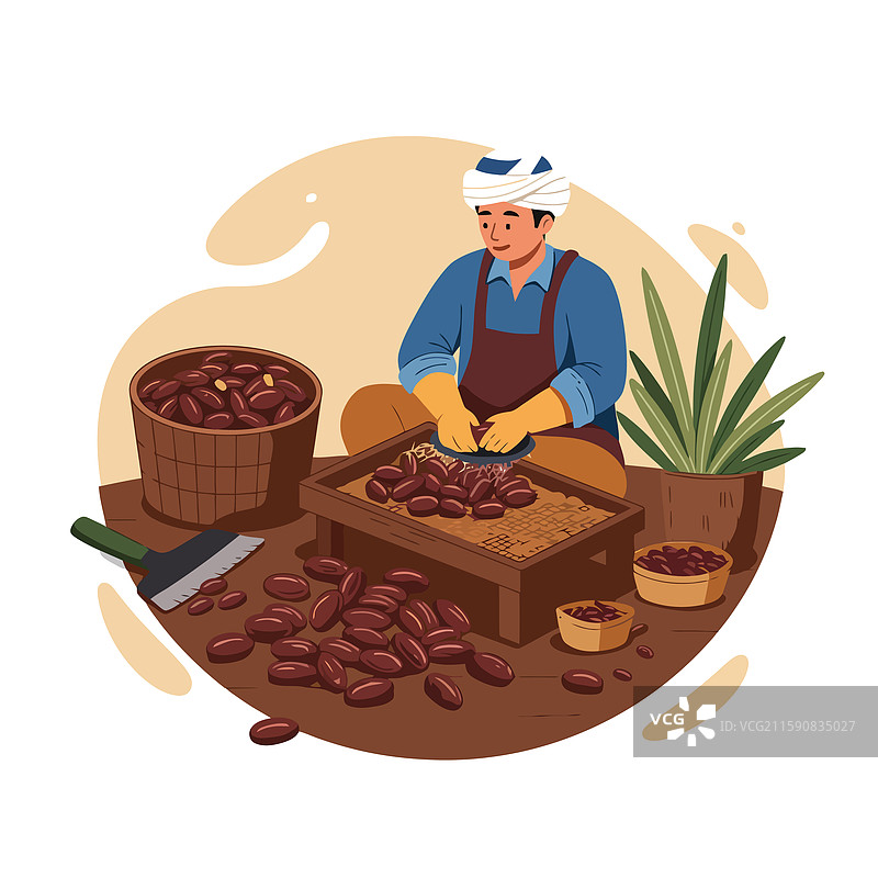 在传统环境中准备枣子的男人图片素材