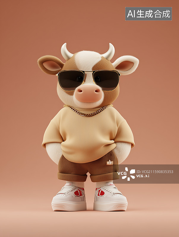 【AI数字艺术】卡通潮流十二生肖牛IP形象图片素材