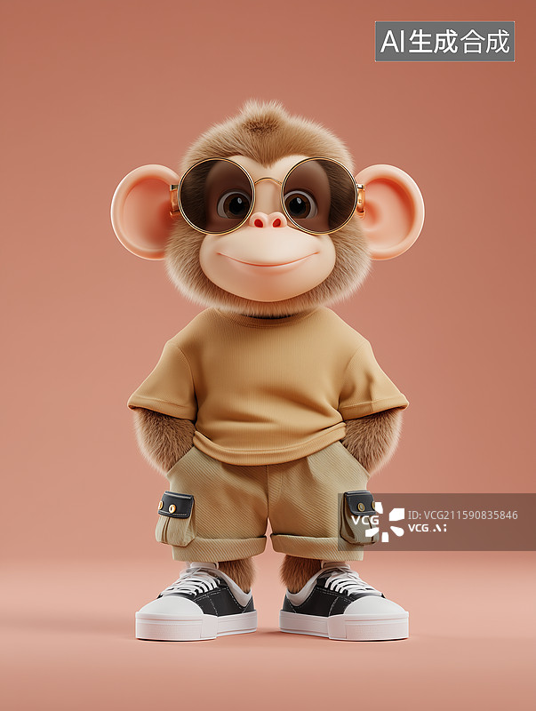 【AI数字艺术】卡通潮流十二生肖猴IP形象图片素材