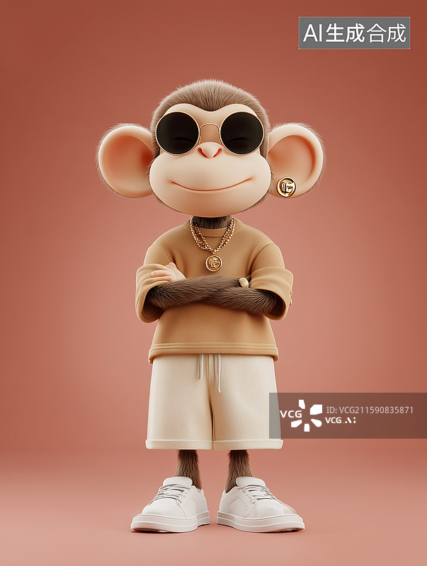 【AI数字艺术】卡通潮流十二生肖猴IP形象图片素材