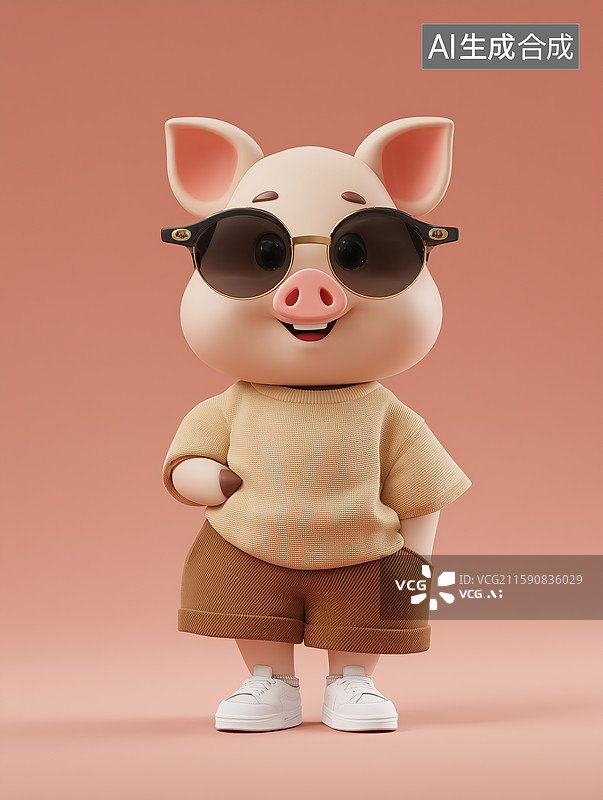 【AI数字艺术】卡通潮流十二生肖猪IP形象图片素材